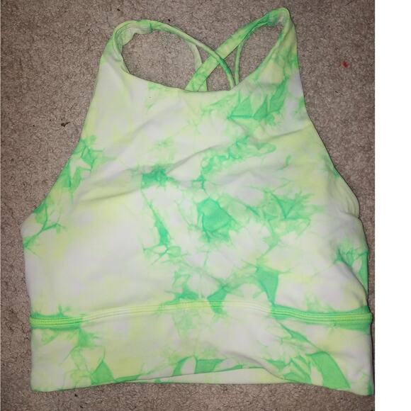 Women's Lululemon 4 Energy Longline Tie Dye Neon Green Activewear Sportsbra - Picture 1 of 3